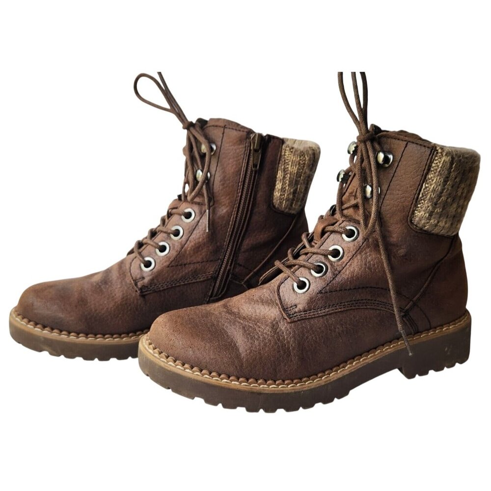 Women's Cute Magellan Outdoor Sweater Cuff Hiker Ankle Boots Brown Fabric 6.5 M